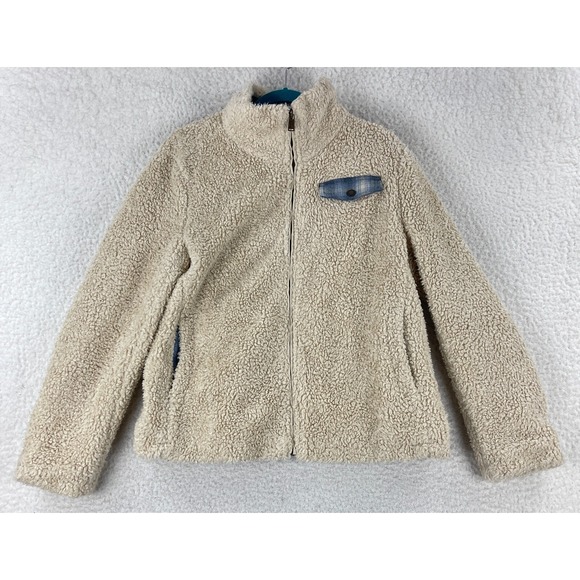 Pendleton Jackets & Blazers - Pendleton Fleece‎ Jacket Womens Large Ivory Sherpa Flannel Lined Full Zip Cozy